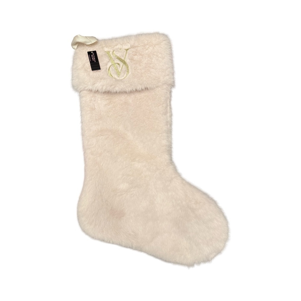 Victoria's Secret Gold Monogram Faux Fur Stocking